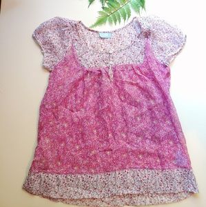 Sheer pink floral boho blouse size medium